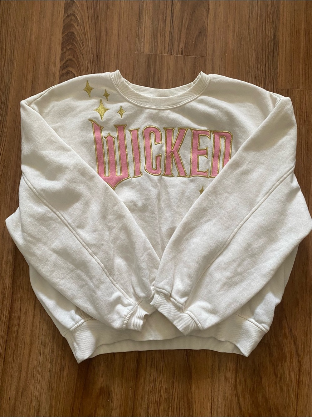 Wicked Graphic Crewneck Sweatshirt - White with Pink & Gold Accents